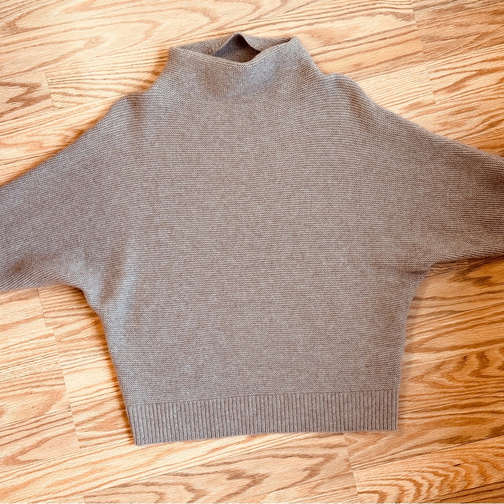 R Label Cashmere Wool Women's Beige, Funnel Neck, Dolman Sleeve Sweater, Size XS